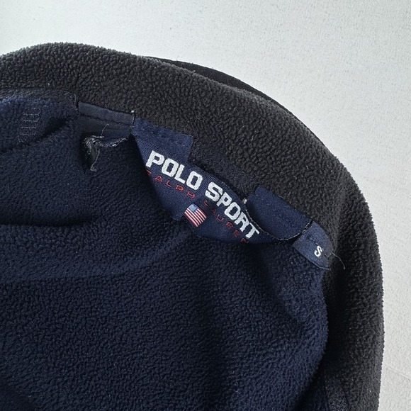 Vtg Polo Sport Ralph Lauren Small Blue Fleece Quarter Zip Cord Hem Pullover - Picture 11 of 12